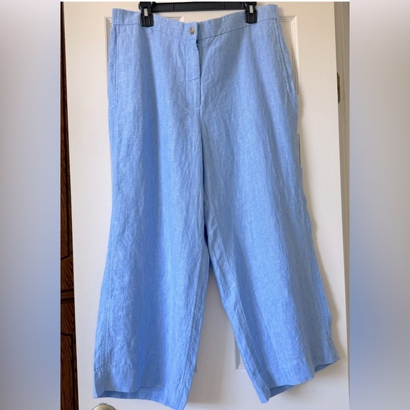 J. Jill Easy Linen Pants Wide Leg Women Size L Cropped Relaxed Fit In Blue - Picture 3 of 14